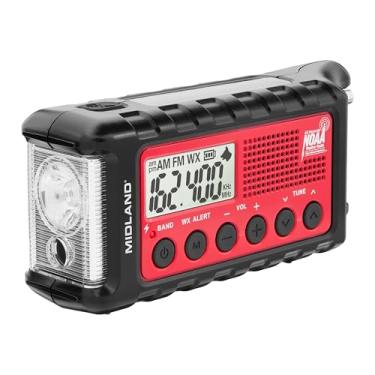 Imagem de Midland – ER310, rádio AM/FM para clima de manivela de emergência – várias fontes de alimentação, lanterna de emergência SOS, apito ultrassônico para cães, digitalização de clima NOAA + alerta (vermelho/preto)
