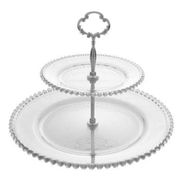 Imagem de Prato Duplo P/ Doces Petiscos Frutas Pearl Cristal Wolff