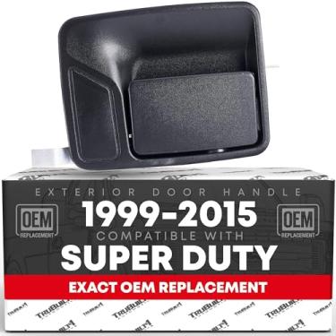 Imagem de Maçaneta de porta externa, lado esquerdo do motorista traseiro - compatível com configuração de cabine de tripulação Ford Super Duty F250 F350 F450 F550 1999-2015 - preto texturizado, plástico - OEM