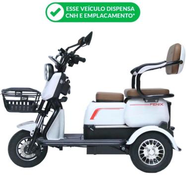 Imagem de Triciclo Elétrico 750W Fenix Branco Tração Reduzida Freio no Pé - Não Precisa de CNH