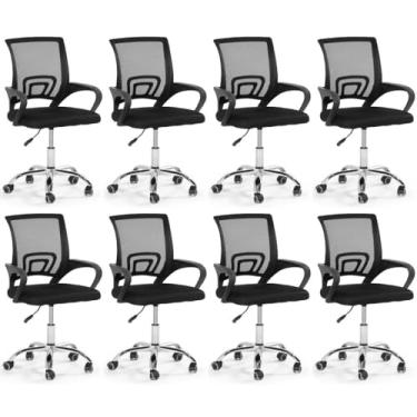 Imagem de Kit 8 Cadeiras Secretária Office Base Giratória em Tela Mesh - Preto