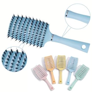 Imagem de Escova Raquete Profissional Vazada com Cerdas de Javali e Nylon | Desembaraça sem Quebrar | Resistente ao Calor (Azul)