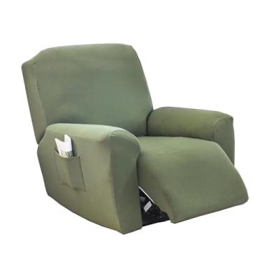 Imagem de CRFATOP Capas reclináveis verdes com braços, 4 peças, capa para cadeira reclinável Lazyboy, capas antiderrapantes para sofá reclinável para cadeira reclinável com bolsos de armazenamento, protetor de