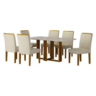 Imagem de Mesa De Jantar Jade 160x80 Freijó Off White Com 6 Cadeiras Freijó Joli Palha - Leifer Móveis