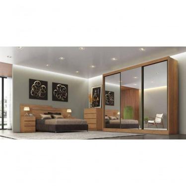 Imagem de Guarda Roupa Casal Com Espelho 3 Portas De Correr 8 Gavetas - Diamond-cumaru - Móveis H...