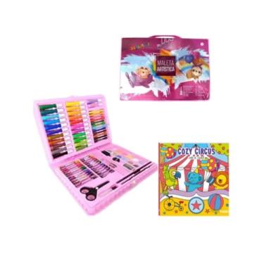 Imagem de Kit Maleta Estojo de Pintura Infantil Rosa com 86 Peças para Meninas completo para Desenho e Pintura Ideal para Escola + Livro para Colorir