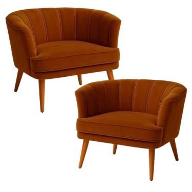 Imagem de Conjunto 2 Poltronas Moderna para Sala de Estar Estofada Tecido Veludo