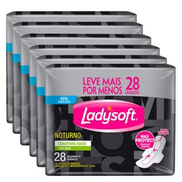 Imagem de Kit 6 Absorvente Ladysoft Noturno Suave Com Abas Com 28 Unidades