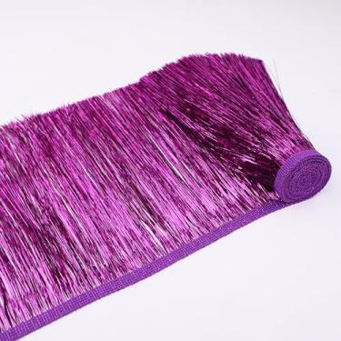 Imagem de Franja de alumínio de 20 cm de largura guarnição de franja de tinsel 4,8 metros guirlanda brilhante para fantasias, vestidos, cenário de cabine de fotos, decoração de festa (roxo AIETSYEI