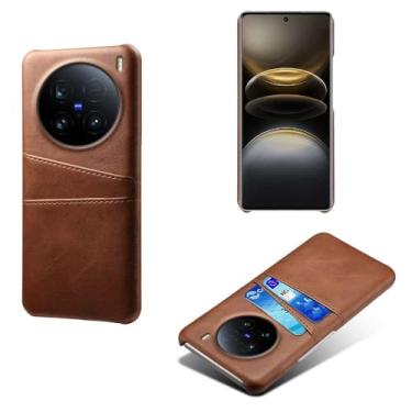 Imagem de Capas Compatível com VIVO X100 Ultra 5G,Caso de couro PU-Tampa de telefone a prova de choque com 2 slots de cartão,Proteção anti-impressão digital e anti-gota-Brown