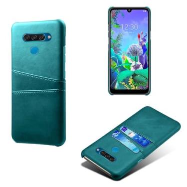 Imagem de Capas Compatível com LG Q60,Caso de couro PU-Tampa de telefone a prova de choque com 2 slots de cartão,Proteção anti-impressão digital e anti-gota-Green