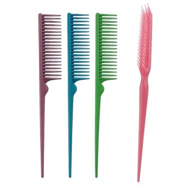 Imagem de Pente Tres Fileiras，Kit 6 Pentes Cabo Fino TrêS Fileiras Escova TrêS Fileiras Sortidos(4 UNIDADES)