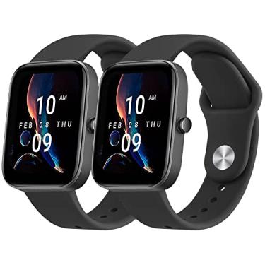 Imagem de Pacote com 2 pulseiras para Amazfit Bip 3, Bip 3 Pro, Bip U Pro, Bip Lite, Bip S, Bip S lite, Bip U, GTS 2 mini, GTS 2 mini, relógio inteligente GTS feminino e masculino (preto + preto)
