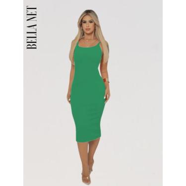 Imagem de Vestido Midi Tubinho Colado com Alças Finas sem Bojo Elegante Moda Gri