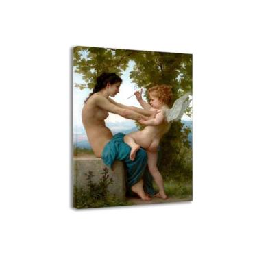 Imagem de LXURY Bouguereau.A Young Girl Defending Herself Against Eros. Reprodução de pinturas famosas. Arte de parede em tela. Pôsteres e impressões. Imagem para decoração de casa 60 x 84 cm Moldura interna
