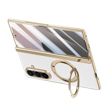 Imagem de HAOMRIYL Capa magnética para Samsung Galaxy Z Fold 7, capa de couro com revestimento de luxo, anel de proteção de dobradiça, suporte embutido, capa protetora de tela, branca, dobra 7