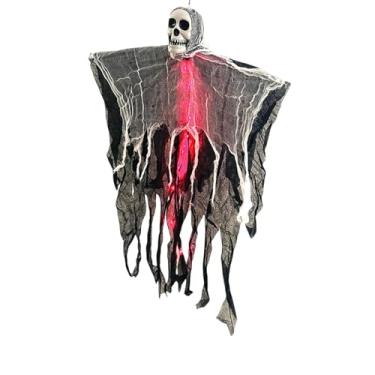 Imagem de Fancyes Caveira pendurada de Halloween, decoração de quintal com caveira assustadora e iluminação, esqueleto pendurado de terror para e quintal, Iluminação Vermelha