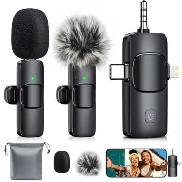 Imagem de MENERESAS Mini microfone 3 em 1 para iPhone: microfones de lapela sem fio para iOS/Android/câmera - Microfone de lapela com redução de ruído para transmissão ao vivo - HiDefSound para vídeo Mavericks