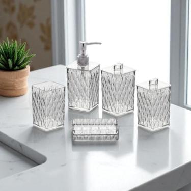 Imagem de Kit Acessórios Banheiro Banho Lavabo Higiene Glamour 5 Peças (Incolor)