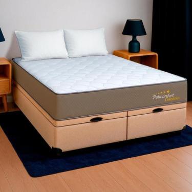 Imagem de Cama Box Baú King Bege + Colchão Manchester D33 PoliConfort