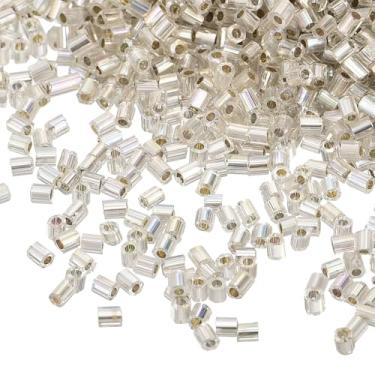 Imagem de Edinstry Miçangas de cornetim de vidro, minitubo, contas soltas, contas espaçadoras de sementes de vidro para pulseira e colar, suprimentos de fabricação de joias, kit a granel prata 1,9 x 1,5 mm