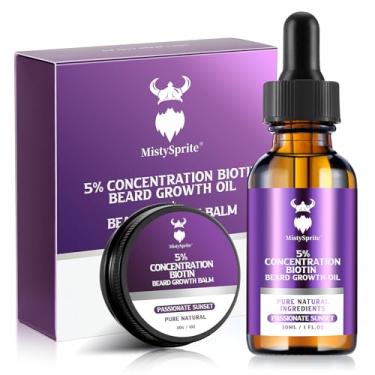Imagem de Kit de crescimento de barba – 5% de concentração de óleo de barba de biotina para homens (60 ml) - Óleo de barba natural masculino com óleo de argan, óleo de jojoba e vitaminas, amaciante de
