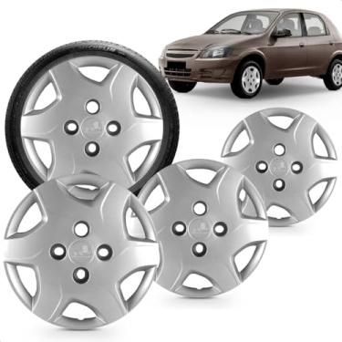 Imagem de Kit 4 Calotas Celta 12 A 15 Aro 13 Prata Cubo Baixo Grid