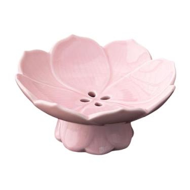 Imagem de WeiLaiKeQi Fruteira de cerâmica com pedestal de lótus, bandeja para lanches de lótus, recipiente multiuso para servir em balcão de sala de jantar, Rosa