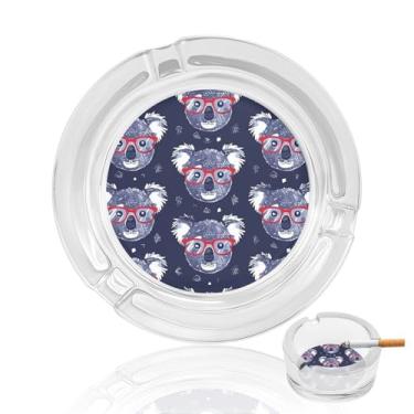 Imagem de Cinzeiro de vidro de cristal estilo arte Koala, cinzeiro redondo de vidro resistente para fumar, portátil, decorativo, moderno, para uso em casa, escritório, interior, exterior, pátio