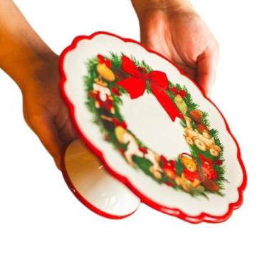Imagem de Boleira Prato de Bolo Cerâmica Natal Portland