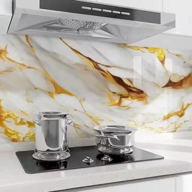 Imagem de Papel De Parede Moveis Bancadas Contact Adesivo Marmore Lavável 5 M X 60cm (Branco/Dourado)