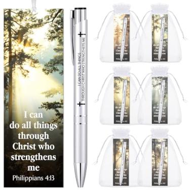 Imagem de Dispowreath 24 peças/12 conjuntos de canetas I Can Do All Things Through Christ, inclui 12 marcadores de livro de Filipenses 4:13, 12 canetas religiosas inspiradoras para mulheres e homens, presentes