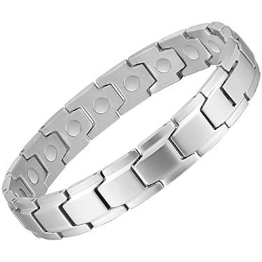 Imagem de PUJANE Pulseiras magnéticas para homens e mulheres 316L aço inoxidável ultra força ímãs equilíbrio energia pedras pulseira joia presente com ferramenta de ajuste, 8.46 inch (215mm), Aço inoxidável