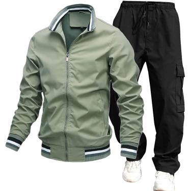 Imagem de Tracsuit Terno Esportivo Masculino Terno De Lazer Conjunto De Duas Peças Outono Inverno Tracsuits Terno De Corrida Moletom De Manga Comprida Masculino Jaqueta De Moletom Sem C, O Green, XL