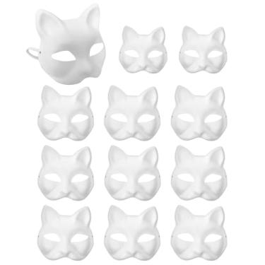 Imagem de XIPEGPA 12 máscaras de gato faça-você-mesmo máscaras de papel branco máscara de baile de máscaras adereço para pintura DIY