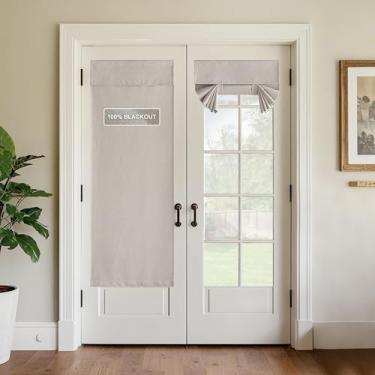 Imagem de StangH Cortina de porta francesa de linho natural 100% blackout, persiana de janela de amarração com privacidade total para quarto e sala de estar, 1 painel