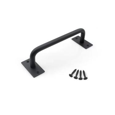 Imagem de Maçaneta de porta de celeiro simples, rústica, para porta de correr, ferragem, aço carbono preto, resistente, madeira, v