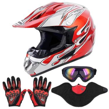 Imagem de Capacete Dirt Bike OUMURS Adult com óculos, luvas e máscara, vermelho 