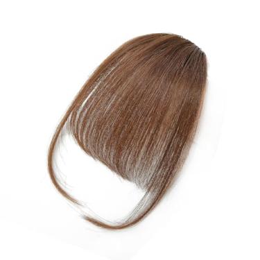 Imagem de GHDXIWEYU 100% grampo de cabelo humano em franja, cortina de afinamento de ar feminina, lisa, sintética, natural, curvada, marrom claro, franja
