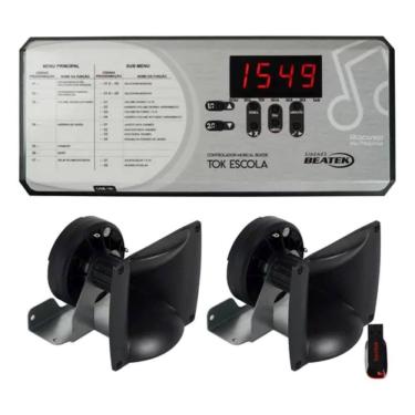 Imagem de Sirene Musical Escolar 72 Musicas Tok Escola Plus + Cornetas