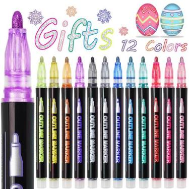 Imagem de Conjunto de canetas Shimmer Marker AKUBLE Doodle Outline de 12 cores