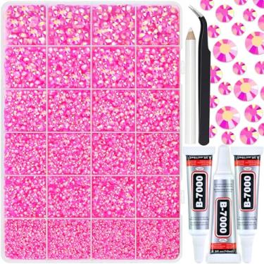 Imagem de Briskbloom 25.000 peças de strass de geleia de resina para artesanato canecas canecas bolsas sapatos roupas, rosa choque AB Flatback Strass, diamante deslumbrante de pedra de cristal com cola B7000, 2