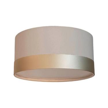 Imagem de Plafon Com Cúpula Em Tecido Detalhe Cor Bronze 30x15cm Cinza - Tom Luz
