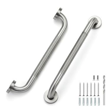 Imagem de Barras de apoio de 40,6 cm para chuveiro, barras de apoio para deficientes de segurança de aço inoxidável para banheiro, alça de chuveiro antiderrapante, montada na parede (pacote com 2, níquel