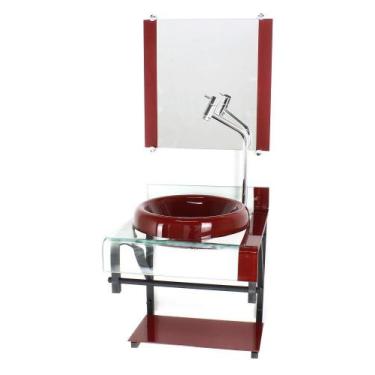 Imagem de Gabinete Vidro 40Cm Banheiro Curvado Duplo Pp Cuba Chapéu - Cubas E Ga