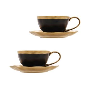 Imagem de Conjunto De Xícaras De Chá 200ml Dubai Dourado E Preto Chique - 2 Peça