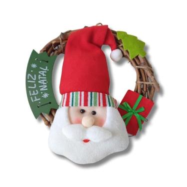 Imagem de Guirlanda de Natal Decorativa, Boneco de Neve ou Papai Noel com Placa Feliz Natal em Madeira, 25cm (Papai Noel)