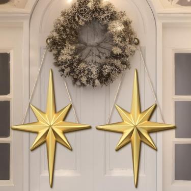 Imagem de Quzzil 2 peças de placa de pendurar estrela de Belém de Natal de madeira para decoração de boas-vindas de Natal Bethlehem Star placa de parede decoração de Natal para lareira decoração interna e