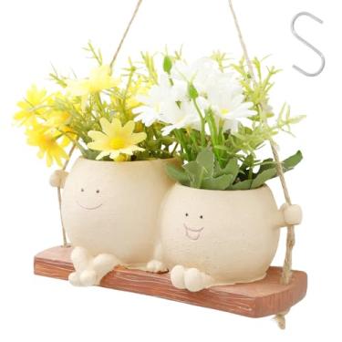 Imagem de Vaso de flores com rosto balançando, vaso de flores criativo para pendurar no rosto do sorriso, decoração de vaso fofo para prateleira de mesa e varanda