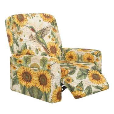 Imagem de Wiryuouvt Capa reclinável para cadeira reclinável com girassol e girassol Lazyboy, 4 peças, pequena capa reclinável com bolsos, protetor de móveis, confortável